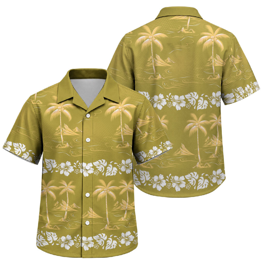 Yellow Hawaii Palm Tree Hibiscus Family Matching Long Sleeve Bodycon Dress and Hawaiian Shirt Fantasy Summer Vibe LT01 Son's Shirt Yellow - Polynesian Pride
