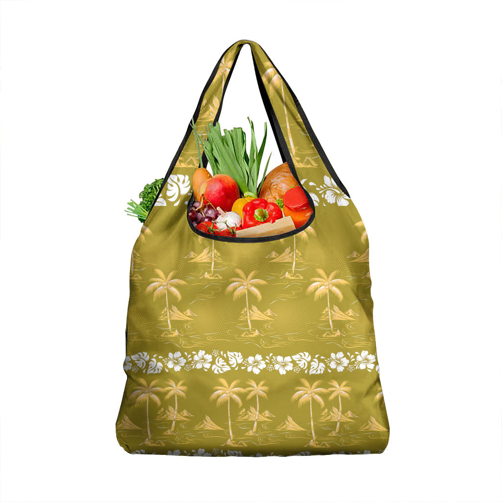 Yellow Hawaii Palm Tree Hibiscus Grocery Bag Fantasy Summer Vibe