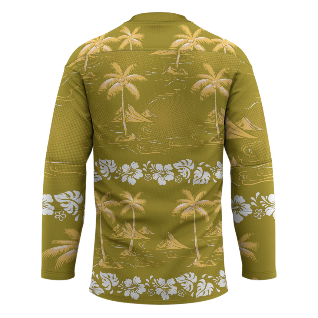 Yellow Hawaii Palm Tree Hibiscus Hockey Jersey Fantasy Summer Vibe