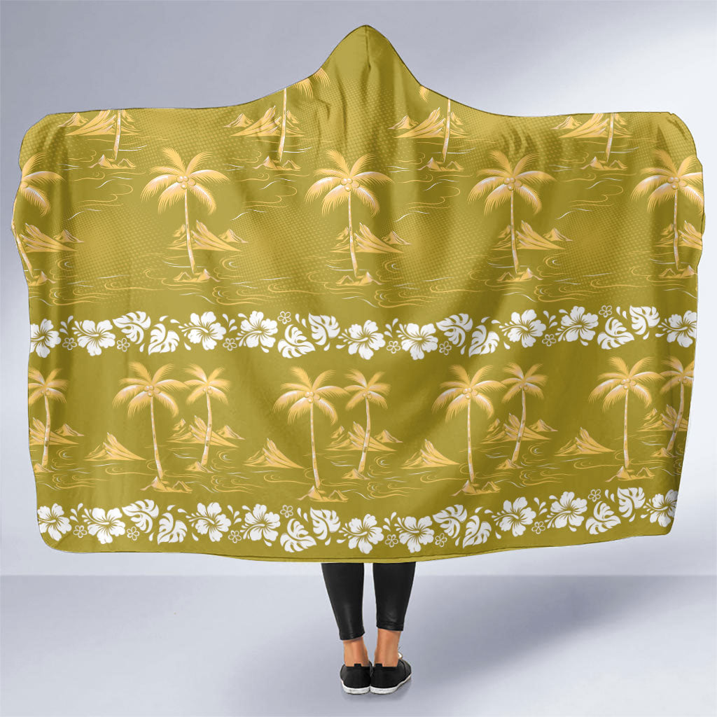 Yellow Hawaii Palm Tree Hibiscus Hooded Blanket Fantasy Summer Vibe