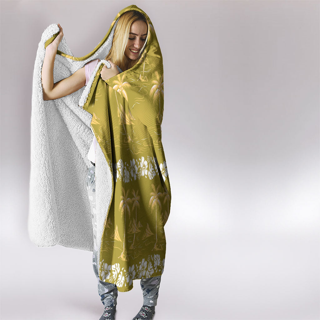 Yellow Hawaii Palm Tree Hibiscus Hooded Blanket Fantasy Summer Vibe LT01 - Polynesian Pride