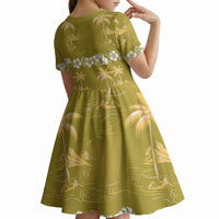 Yellow Hawaii Palm Tree Hibiscus Kid Short Sleeve Dress Fantasy Summer Vibe LT01 - Polynesian Pride