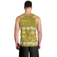 Yellow Hawaii Palm Tree Hibiscus Men Tank Top Fantasy Summer Vibe
