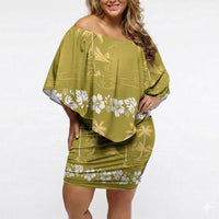 Yellow Hawaii Palm Tree Hibiscus Off Shoulder Short Dress Fantasy Summer Vibe