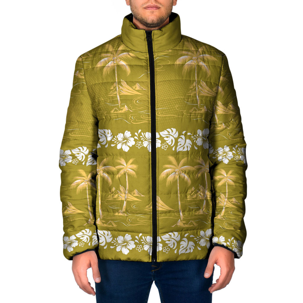 Yellow Hawaii Palm Tree Hibiscus Padded Jacket Fantasy Summer Vibe