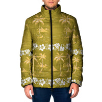 Yellow Hawaii Palm Tree Hibiscus Padded Jacket Fantasy Summer Vibe