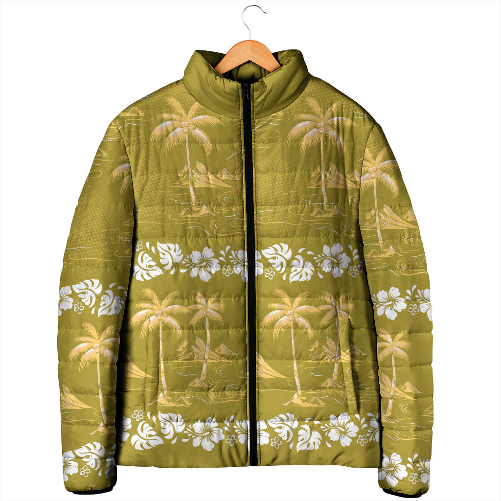 Yellow Hawaii Palm Tree Hibiscus Padded Jacket Fantasy Summer Vibe