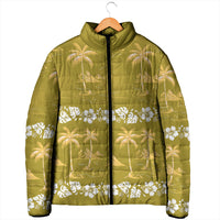 Yellow Hawaii Palm Tree Hibiscus Padded Jacket Fantasy Summer Vibe