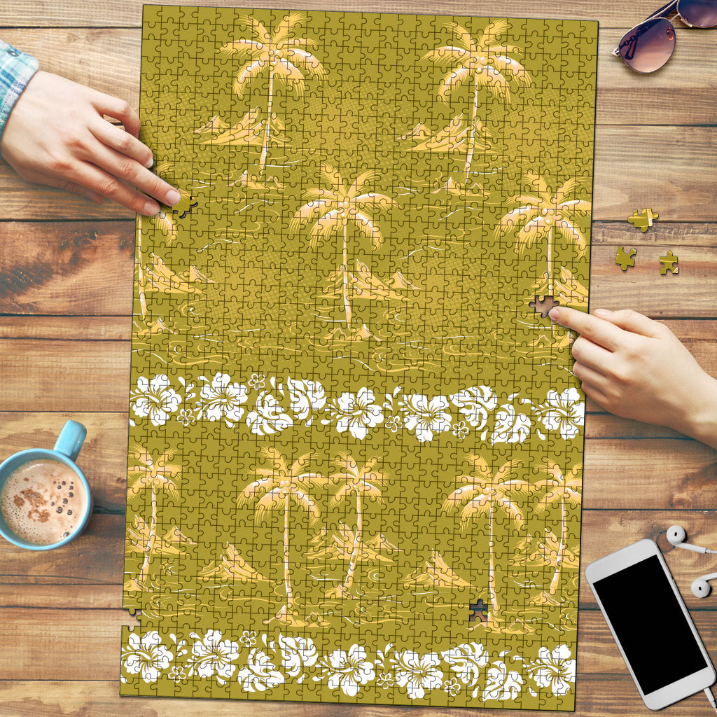 Yellow Hawaii Palm Tree Hibiscus Puzzle Fantasy Summer Vibe