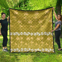 Yellow Hawaii Palm Tree Hibiscus Quilt Fantasy Summer Vibe