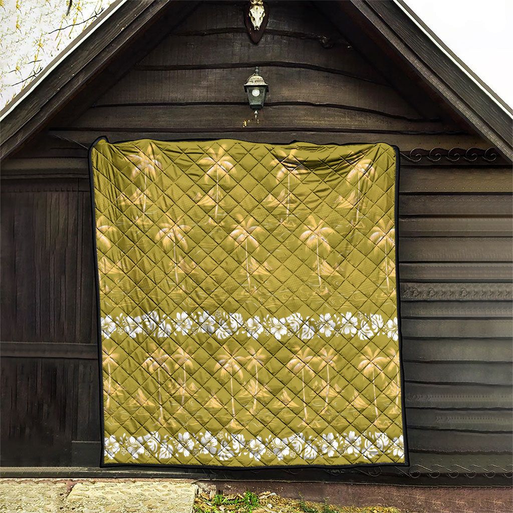 Yellow Hawaii Palm Tree Hibiscus Quilt Fantasy Summer Vibe