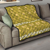 Yellow Hawaii Palm Tree Hibiscus Quilt Fantasy Summer Vibe