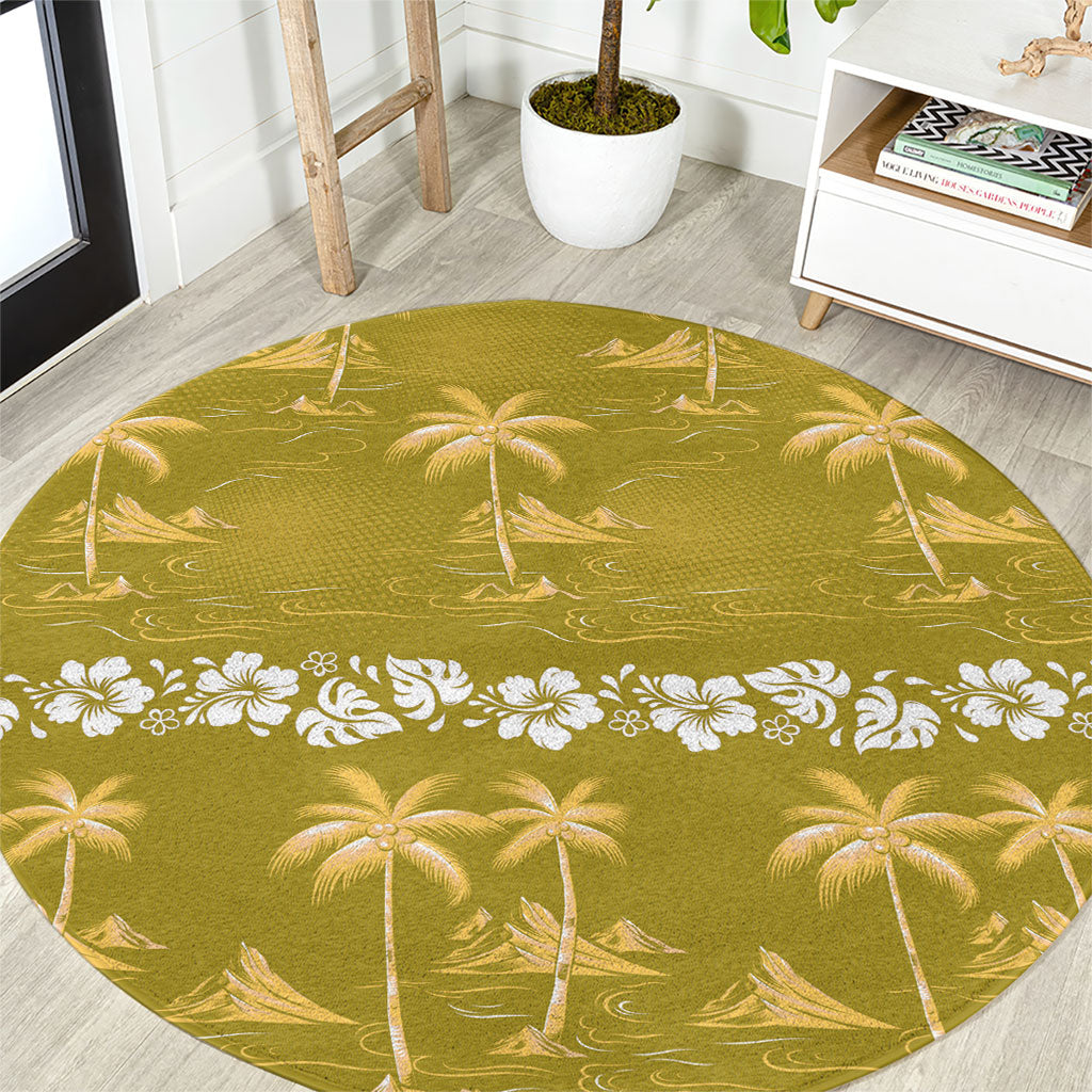 Yellow Hawaii Palm Tree Hibiscus Round Carpet Fantasy Summer Vibe LT01 Yellow - Polynesian Pride