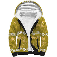 Yellow Hawaii Palm Tree Hibiscus Sherpa Hoodie Fantasy Summer Vibe