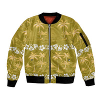 Yellow Hawaii Palm Tree Hibiscus Sleeve Zip Bomber Jacket Fantasy Summer Vibe