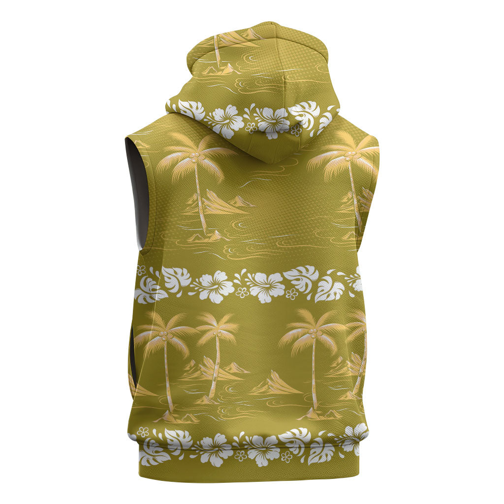 Yellow Hawaii Palm Tree Hibiscus Sleeveless Zip Hoodie Fantasy Summer Vibe LT01 - Polynesian Pride