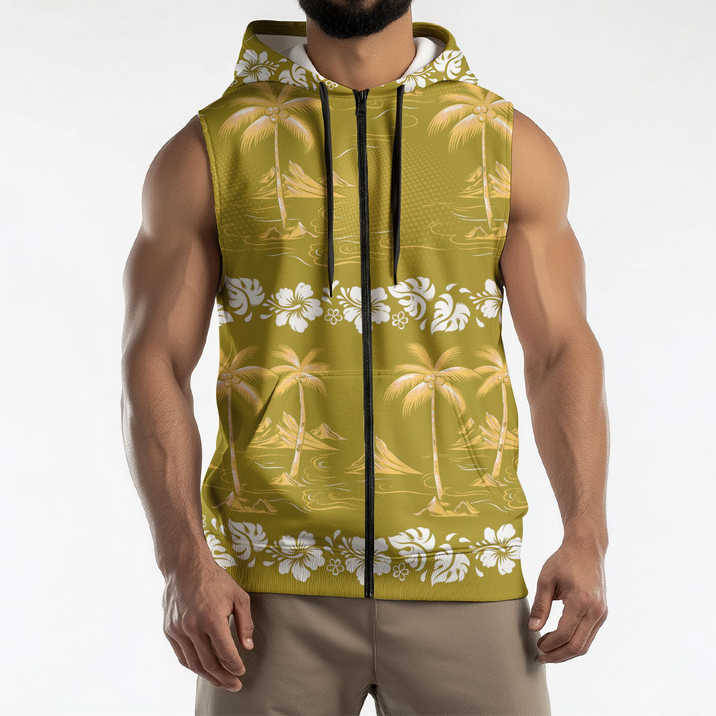 Yellow Hawaii Palm Tree Hibiscus Sleeveless Zip Hoodie Fantasy Summer Vibe LT01 - Polynesian Pride