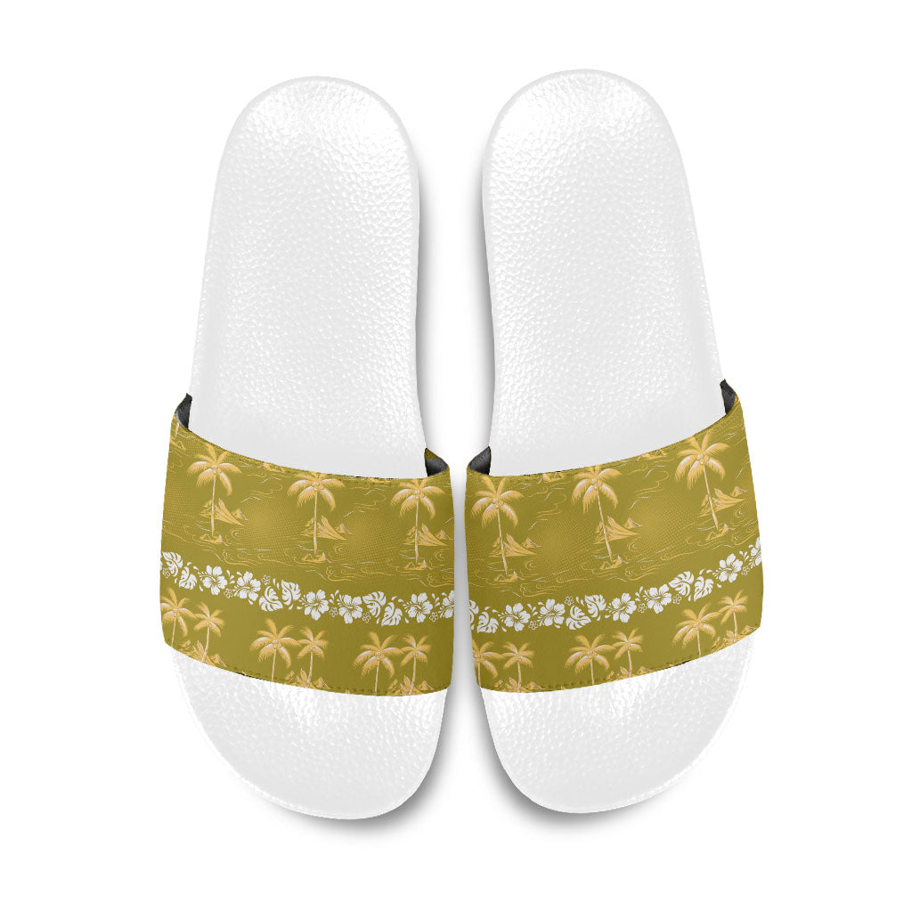 Yellow Hawaii Palm Tree Hibiscus Slide Sandals Fantasy Summer Vibe