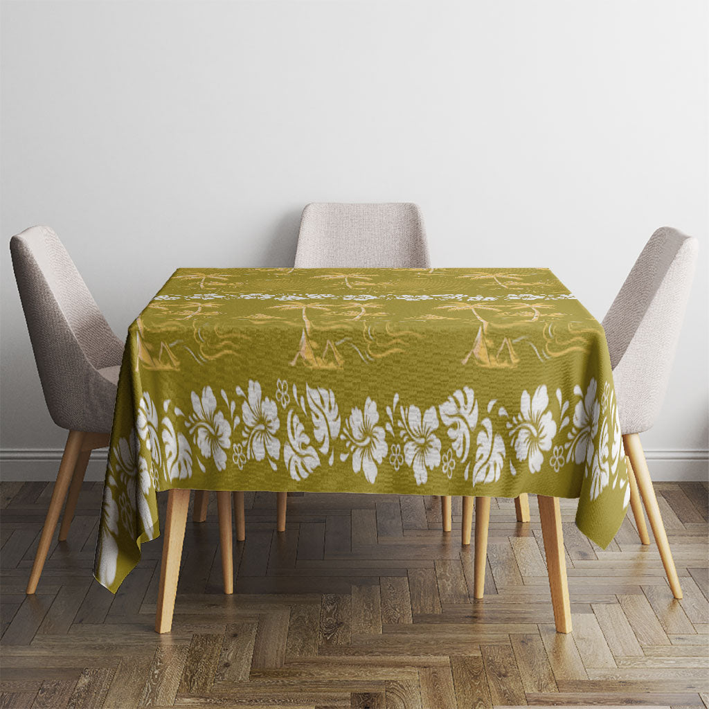 Yellow Hawaii Palm Tree Hibiscus Tablecloth Fantasy Summer Vibe