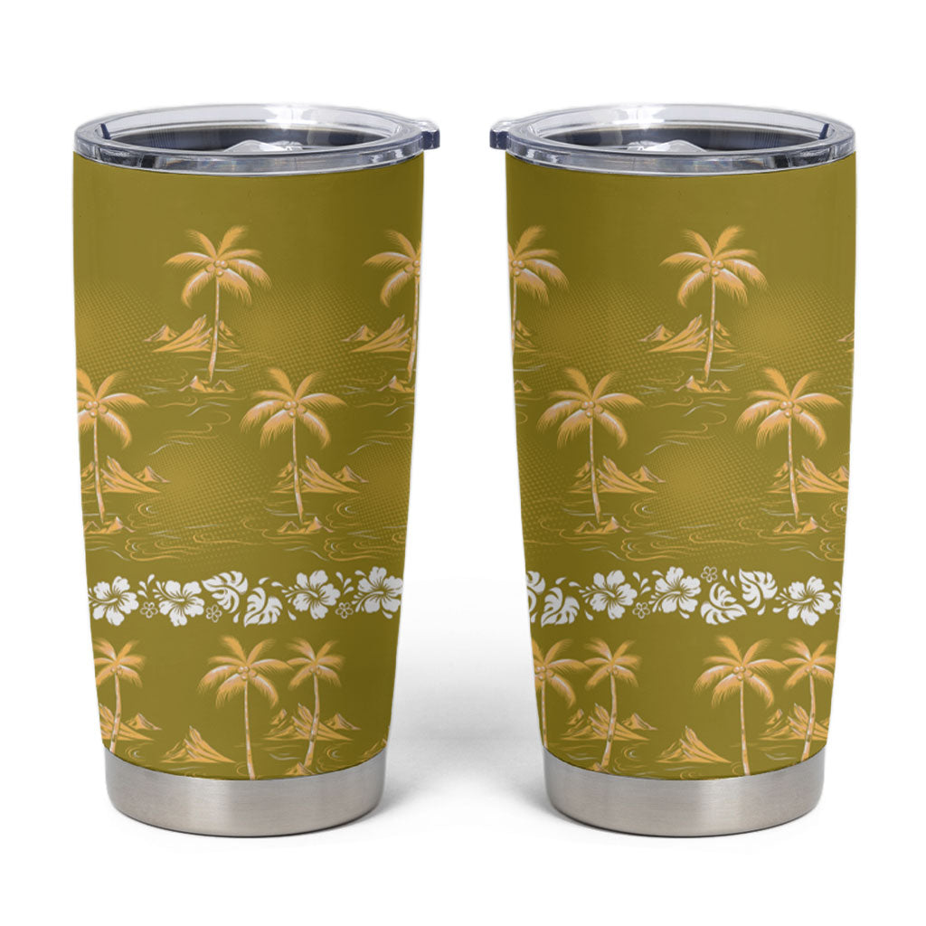 Yellow Hawaii Palm Tree Hibiscus Tumbler Cup Fantasy Summer Vibe