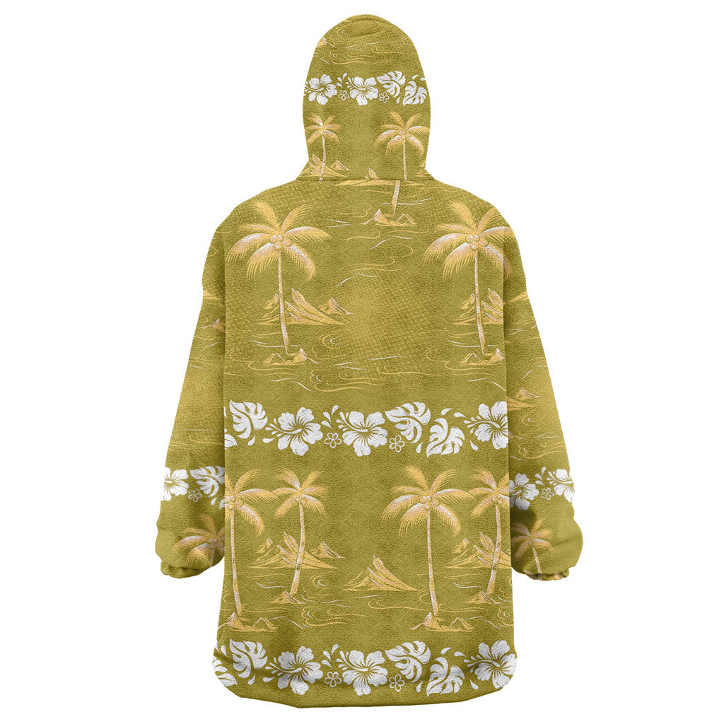 Yellow Hawaii Palm Tree Hibiscus Wearable Blanket Hoodie Fantasy Summer Vibe
