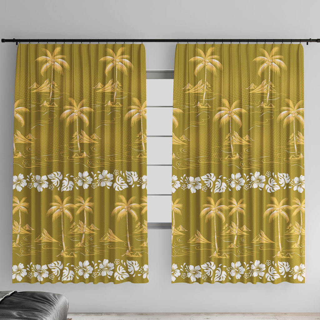 Yellow Hawaii Palm Tree Hibiscus Window Curtain Fantasy Summer Vibe LT01 With Hooks Yellow - Polynesian Pride