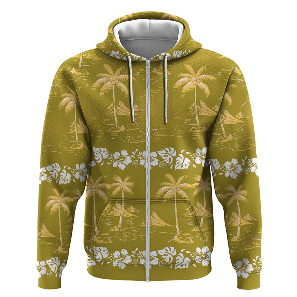 Yellow Hawaii Palm Tree Hibiscus Zip Hoodie Fantasy Summer Vibe