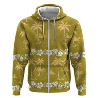 Yellow Hawaii Palm Tree Hibiscus Zip Hoodie Fantasy Summer Vibe