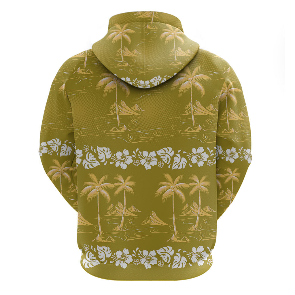 Yellow Hawaii Palm Tree Hibiscus Zip Hoodie Fantasy Summer Vibe