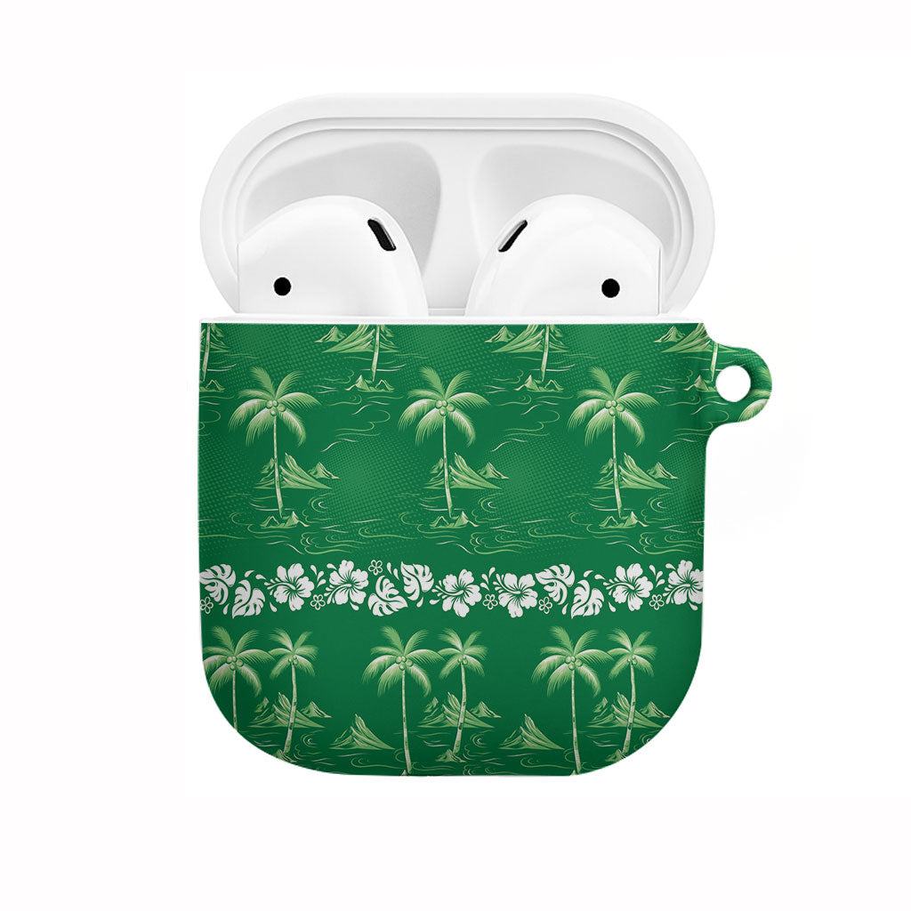 Green Hawaii Palm Tree Hibiscus AirPods Case Fantasy Summer Vibe