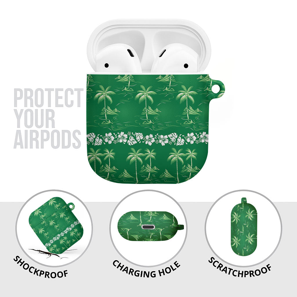 Green Hawaii Palm Tree Hibiscus AirPods Case Fantasy Summer Vibe