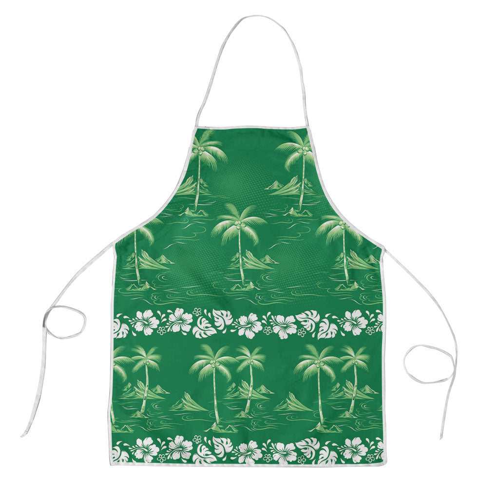 Green Hawaii Palm Tree Hibiscus Apron Fantasy Summer Vibe