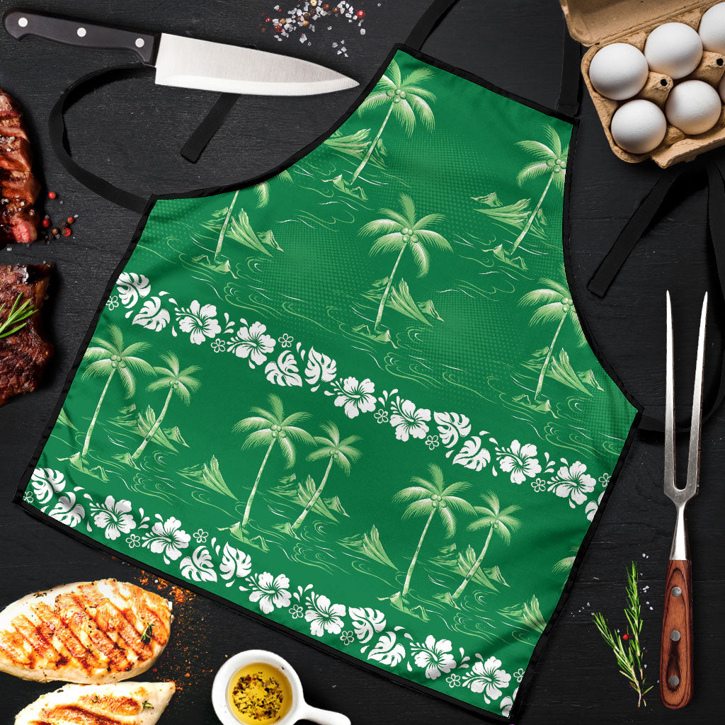 Green Hawaii Palm Tree Hibiscus Apron Fantasy Summer Vibe
