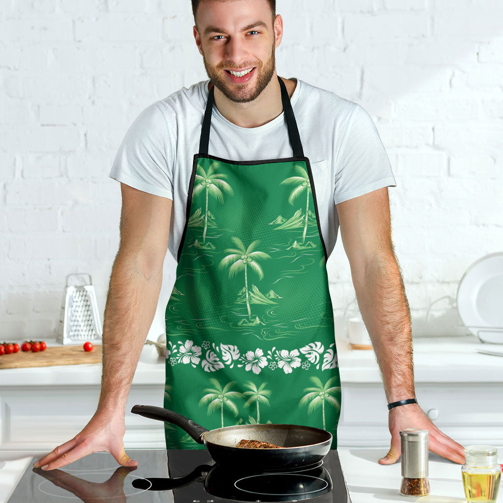 Green Hawaii Palm Tree Hibiscus Apron Fantasy Summer Vibe