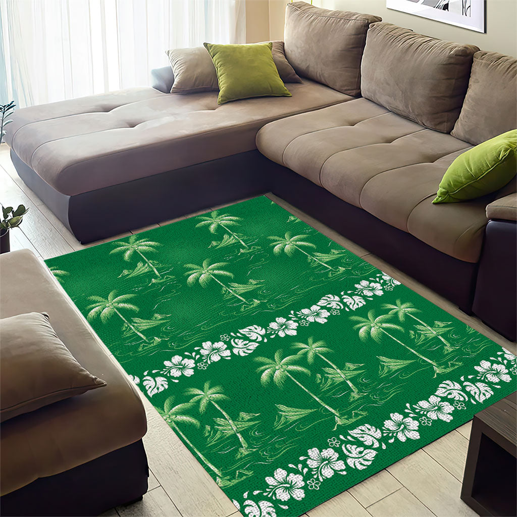 Green Hawaii Palm Tree Hibiscus Area Rug Fantasy Summer Vibe