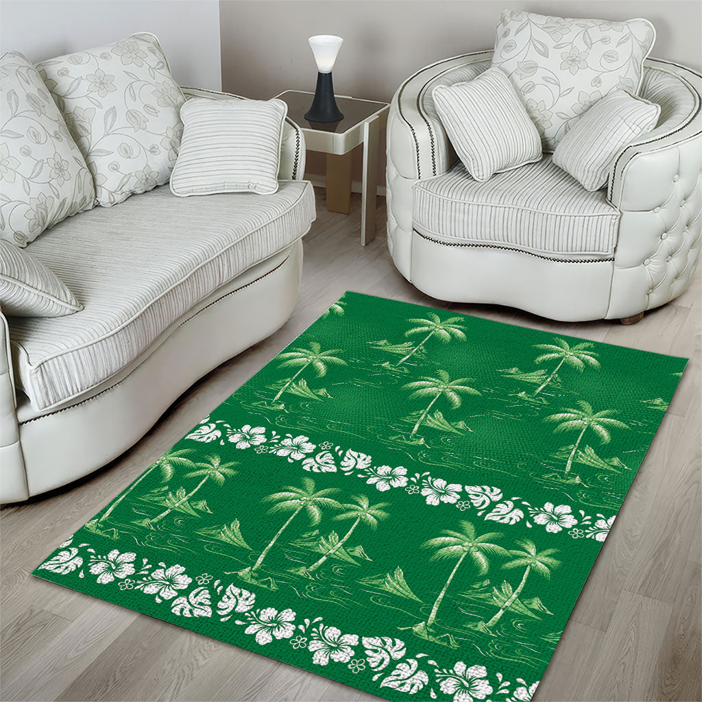 Green Hawaii Palm Tree Hibiscus Area Rug Fantasy Summer Vibe