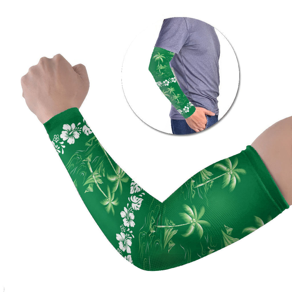 Green Hawaii Palm Tree Hibiscus Arm Sleeves Fantasy Summer Vibe