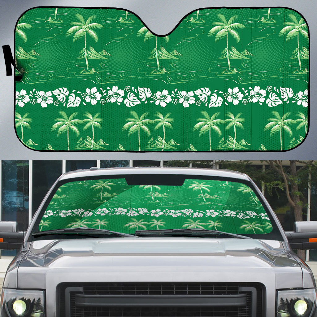 Green Hawaii Palm Tree Hibiscus Auto Sun Shade Fantasy Summer Vibe
