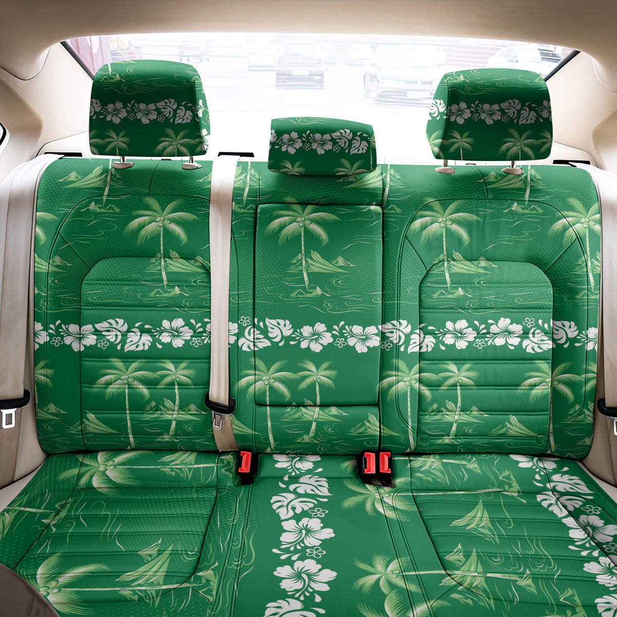 Green Hawaii Palm Tree Hibiscus Back Car Seat Cover Fantasy Summer Vibe