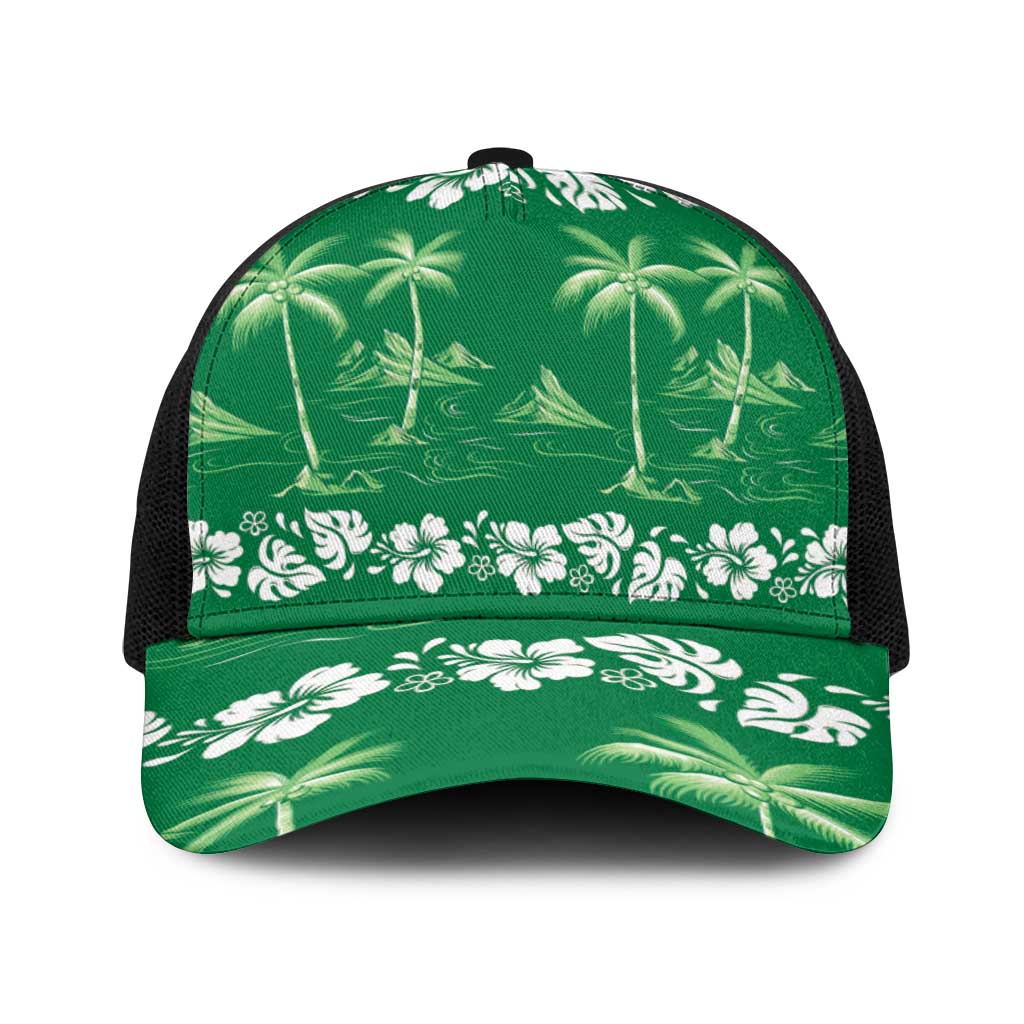 Green Hawaii Palm Tree Hibiscus Baseball Net Cap Fantasy Summer Vibe