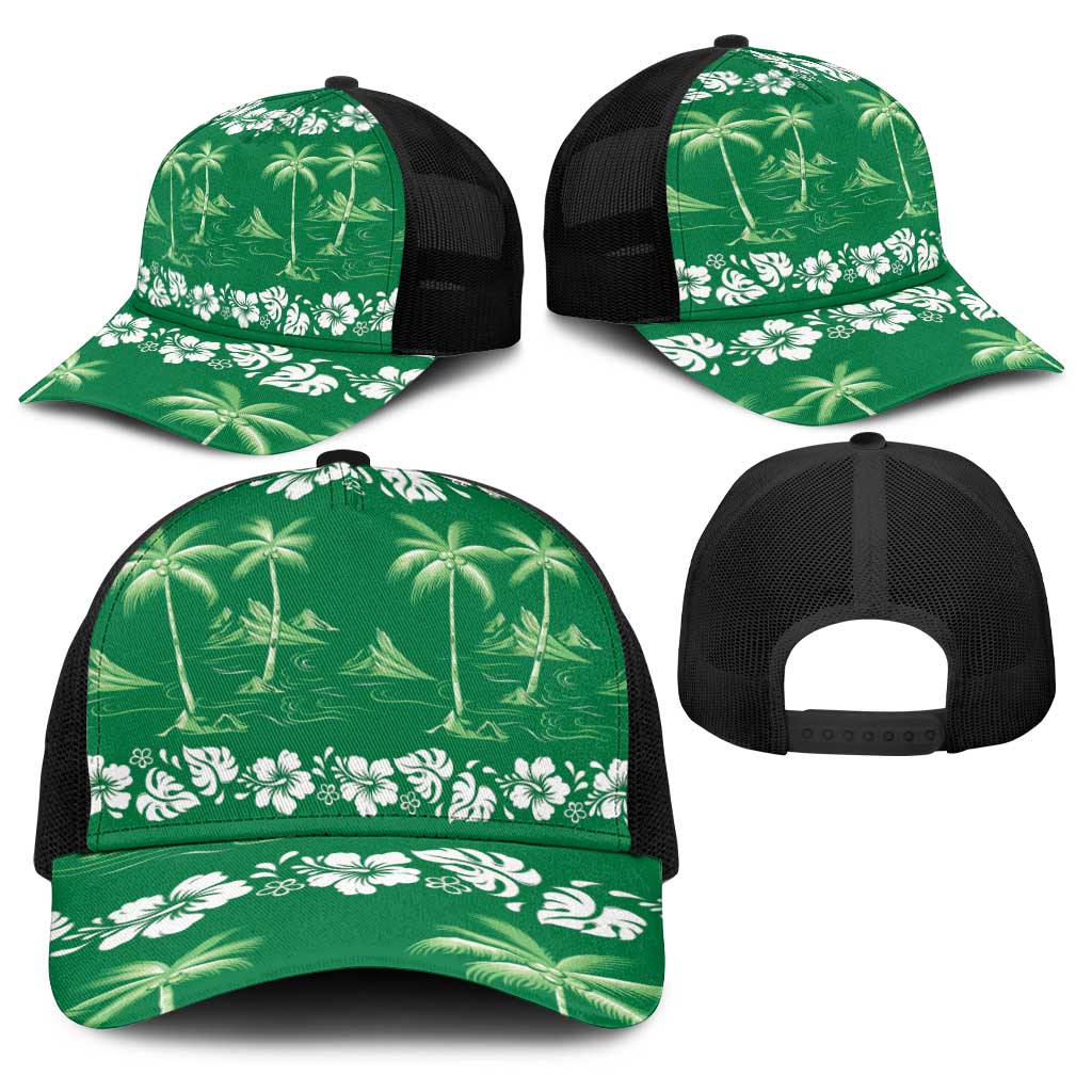 Green Hawaii Palm Tree Hibiscus Baseball Net Cap Fantasy Summer Vibe