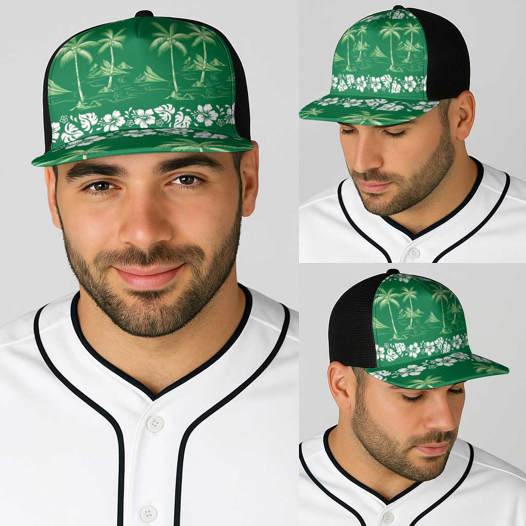 Green Hawaii Palm Tree Hibiscus Baseball Net Cap Fantasy Summer Vibe