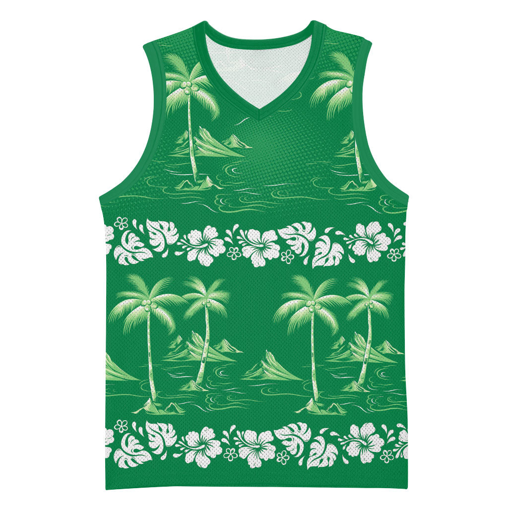 Green Hawaii Palm Tree Hibiscus Basketball Jersey Fantasy Summer Vibe