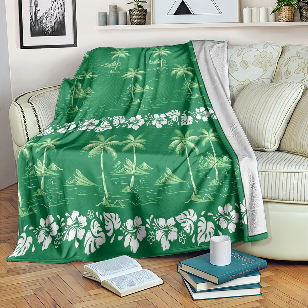 Green Hawaii Palm Tree Hibiscus Blanket Fantasy Summer Vibe