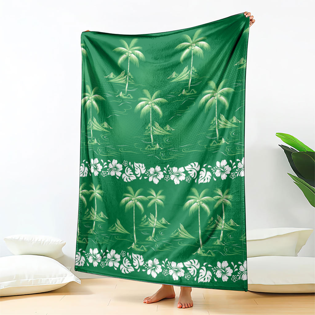 Green Hawaii Palm Tree Hibiscus Blanket Fantasy Summer Vibe