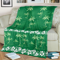 Green Hawaii Palm Tree Hibiscus Blanket Fantasy Summer Vibe