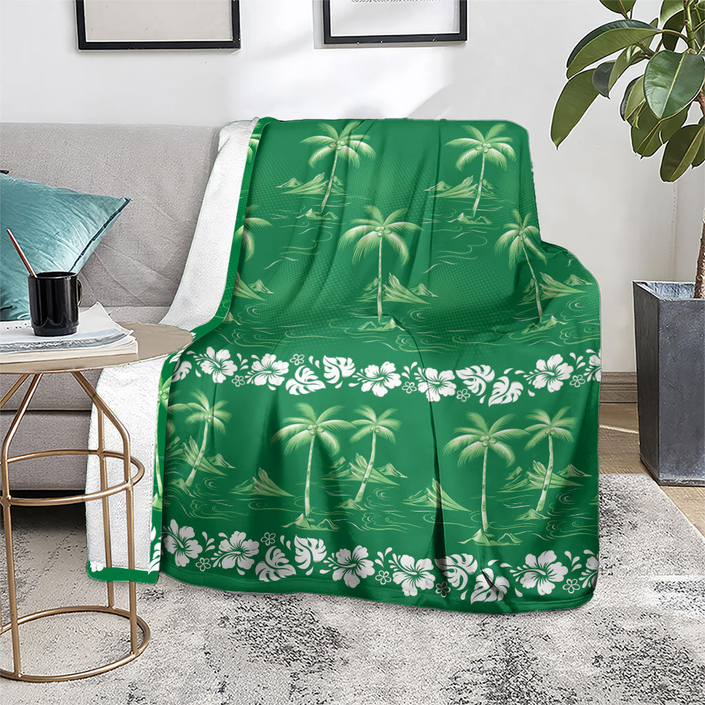 Green Hawaii Palm Tree Hibiscus Blanket Fantasy Summer Vibe