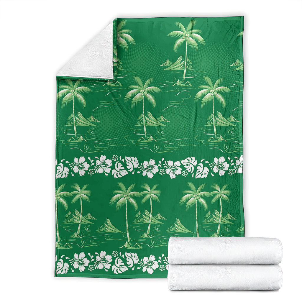 Green Hawaii Palm Tree Hibiscus Blanket Fantasy Summer Vibe