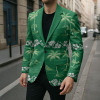 Green Hawaii Palm Tree Hibiscus Blazer Fantasy Summer Vibe