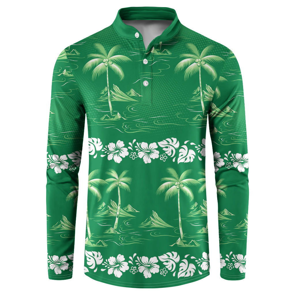 Green Hawaii Palm Tree Hibiscus Button Sweatshirt Fantasy Summer Vibe